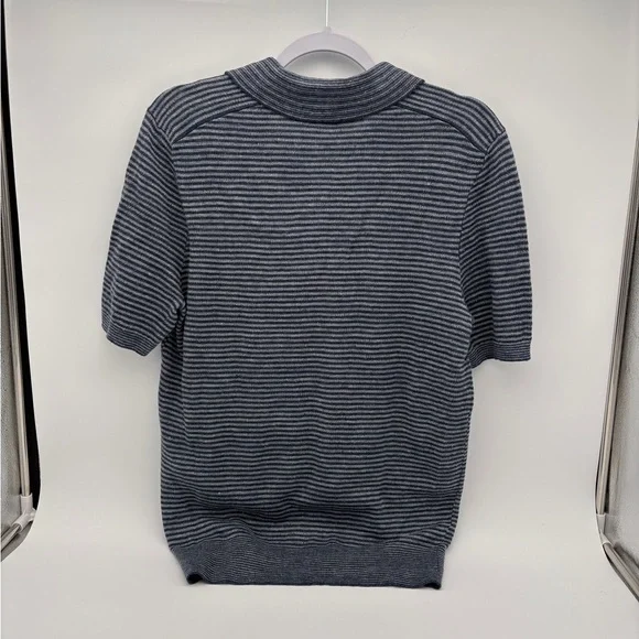 NWT Mens Small Faherty Cayman Navy Feeder Short Sleeve Linen Sweater Polo Top